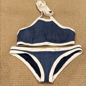 Sea Folly Australia Blue and White Halter Bikini Set